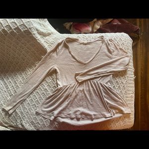 t.LA Anthropologie Cream Ribbed Peplum T-Shirt XS